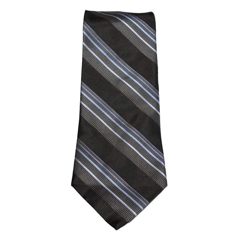 Merona Men's 100% Silk TieBlack Blue Stripe‎ Business Corporate Preppy Academia